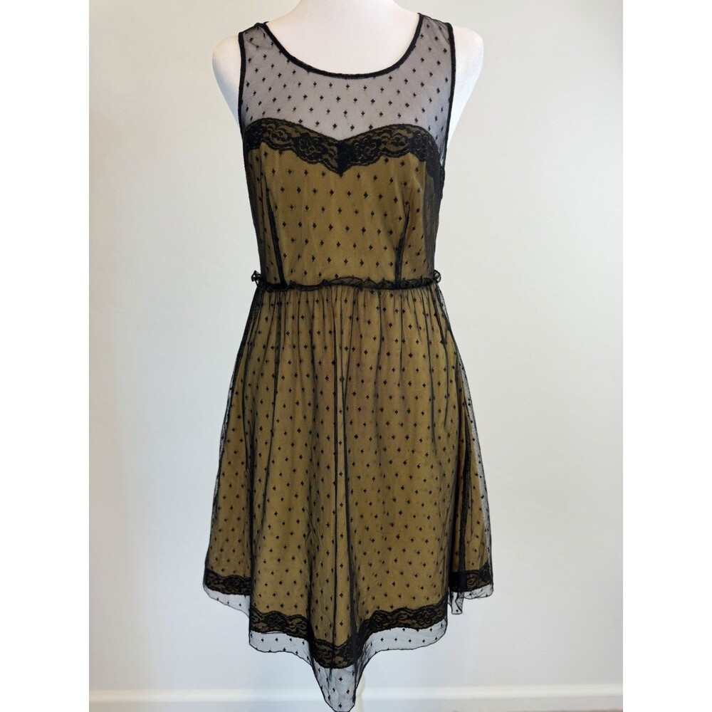 Kimchi Blue Swiss Dot Mesh Lace Dress Size 4 Black Nude Fit & Flare